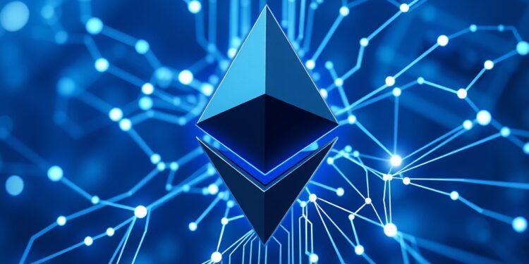 Abstract visualization of Ethereum zkEVM zero-knowledge cryptography and network security