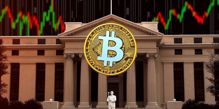 Bitcoin and Federal Reserve interest rate macro market illustration