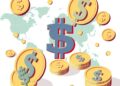 Digital dollar stablecoins flowing across a global finance network
