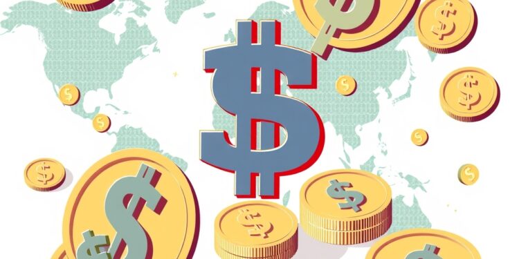 Digital dollar stablecoins flowing across a global finance network