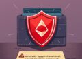 Illustration of a red alert shield over an ethereum wallet warning of approval phishing