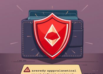 Illustration of a red alert shield over an ethereum wallet warning of approval phishing