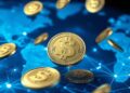 Digital stablecoin dollar tokens flowing through a global payment network representing PayPal PYUSD