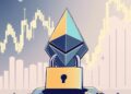 Ethereum coin with a lock and charts representing a staked Ethereum ETF and redemption liquidity