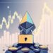 Ethereum coin with a lock and charts representing a staked Ethereum ETF and redemption liquidity