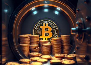Locked crypto tokens in a vault beside a discounted balance sheet, illustrating digital asset treasury risk