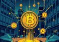 Illustration of tokenized real-world assets flowing into DeFi protocols on-chain