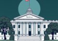 Illustration of US Treasury building with digital asset policy theme