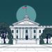 Illustration of US Treasury building with digital asset policy theme
