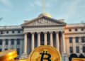Bitcoin against the US Treasury building as national debt tops 40 trillion