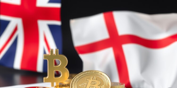 US and UK flags with digital stablecoin coins representing joint financial regulation talks