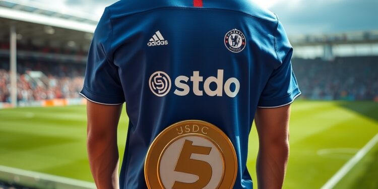 USDC stablecoin and Premier League football sponsorship illustration