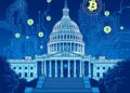 US Capitol with microchip and crypto symbols