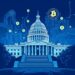US Capitol with microchip and crypto symbols