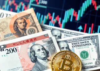 Japanese yen and US dollar banknotes with Bitcoin representing macro currency intervention