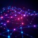 Data visualization of glowing blockchain network nodes across multiple chains