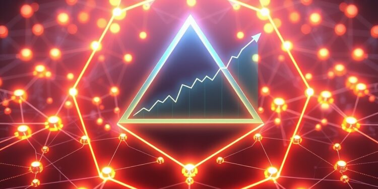 Arbitrum layer 2 network with rising chart representing Standard Chartered ARB forecast