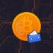 Bitcoin logo with code and a digital wallet representing a Bitcoin Core update