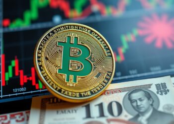 Bitcoin coin against rising global bond yield charts