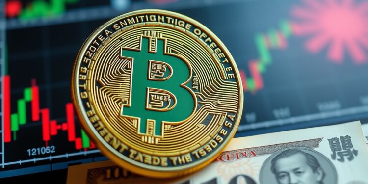 Bitcoin coin against rising global bond yield charts