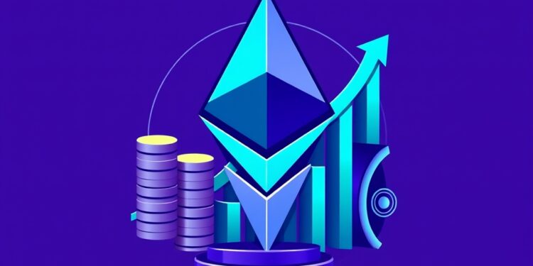 Ethereum with rising staking rewards chart representing Bitmine treasury growth