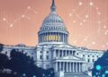 US Capitol with crypto blockchain overlay representing the CLARITY Act market structure bill