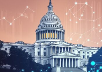 US Capitol with crypto blockchain overlay representing the CLARITY Act market structure bill