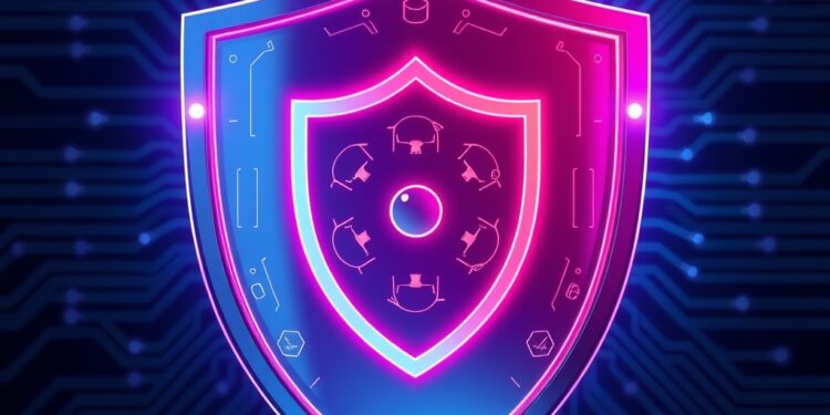 Cybersecurity shield protecting a crypto wallet from malware