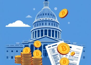 US Capitol with digital coins and tax forms representing crypto tax bill