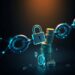 Broken blockchain chain link with a padlock and frozen coins conveying locked crypto liquidity and DeFi risk