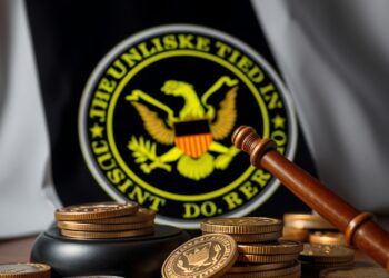 Department of Justice crypto enforcement with gavel and digital coins