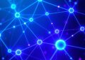 Interconnected blockchain nodes and glowing transaction pathways representing an Ethereum network upgrade