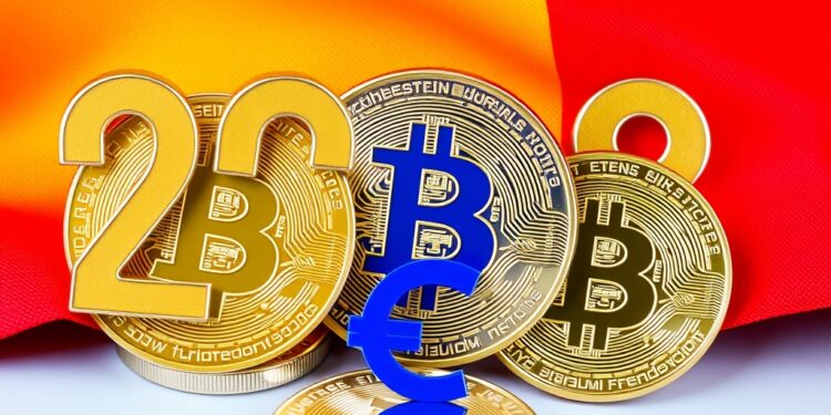 Germany crypto tax proposal concept with Bitcoin and German flag