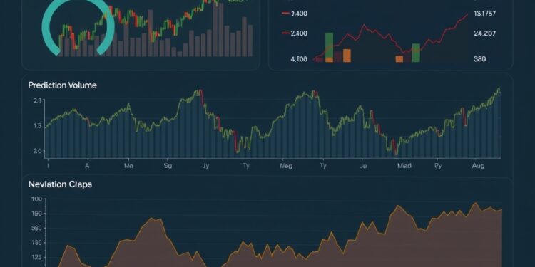 Prediction market trading dashboard showing declining volume