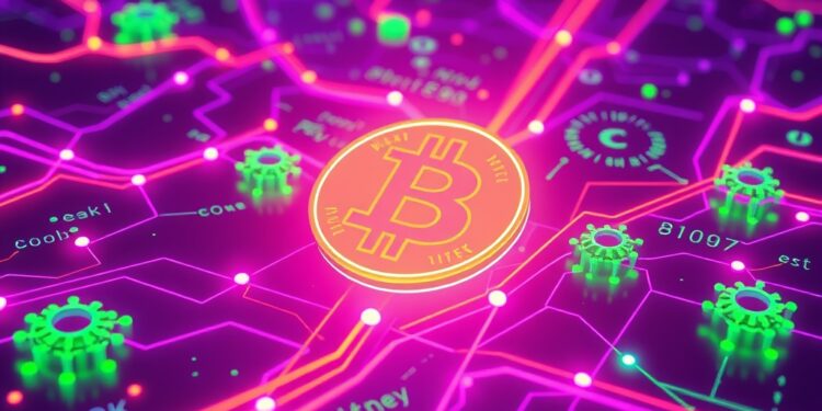 Solana blockchain network upgrade with glowing code nodes and data streams