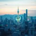 Seoul skyline with digital won stablecoin and blockchain tokenization concept