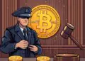 Illustration of stablecoin transactions traced on a blockchain ledger in an enforcement case