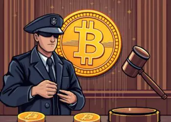 Illustration of stablecoin transactions traced on a blockchain ledger in an enforcement case