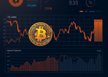 Bitcoin price reacting to US jobs data and bond yields macro illustration