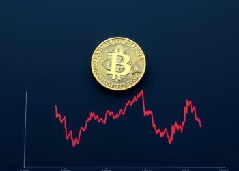 Bitcoin coin above a declining US Treasury bond yield chart
