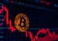Bitcoin price falling on a red candlestick chart during a market sell-off