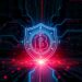 Crypto exchange security breach concept with a broken digital shield and red alert