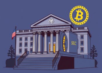 SEC building with a crypto custody vault concept