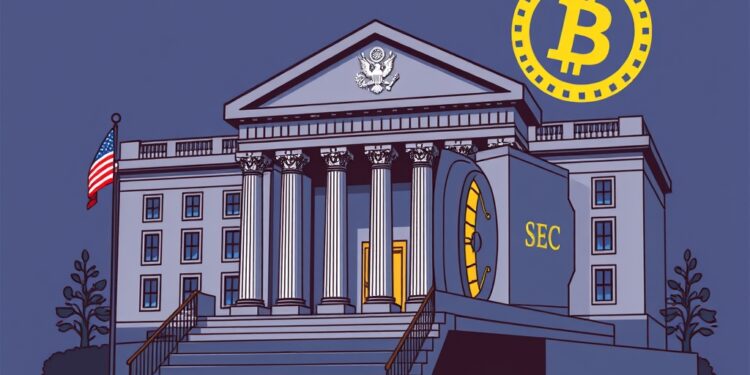 SEC building with a crypto custody vault concept