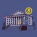 SEC building with a crypto custody vault concept